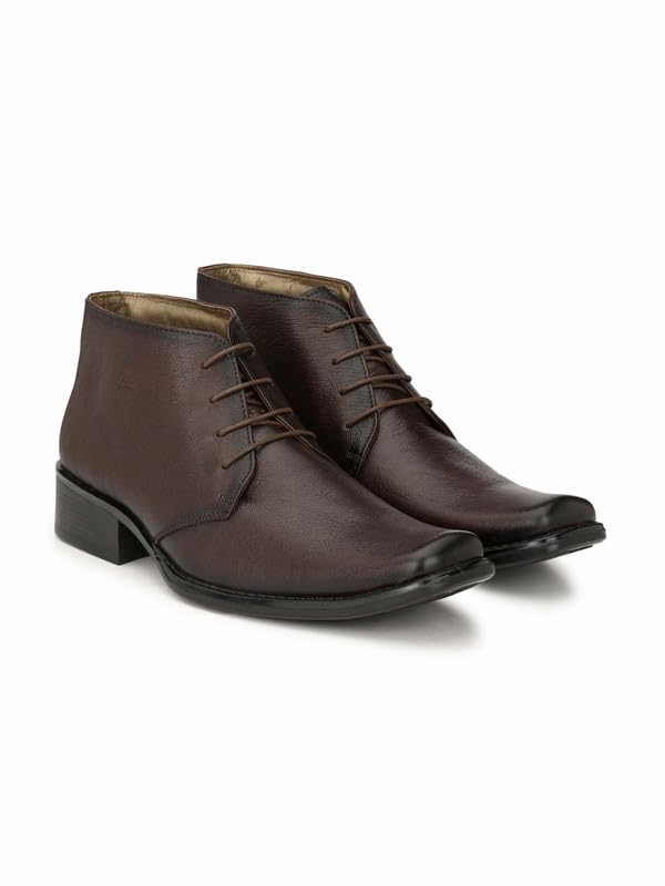 HITZ Men's Brown Leather Derby Formal Ankle Shoes