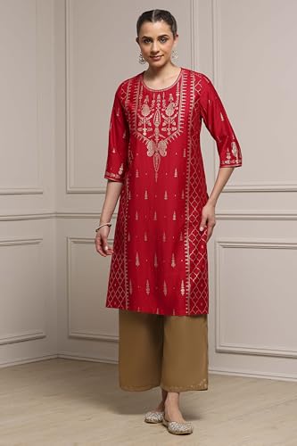 Biba Women Red Polyester Straight Printed Kurta_42