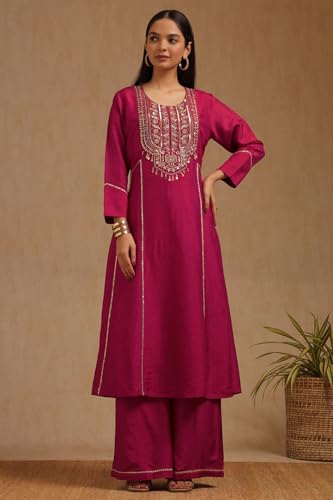 Soch Women's Dola Silk Salwar Suit Set (OWA5CD22209_Fuchsia