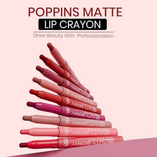 PREMIUM Poppins Matte Lip Crayon Lipstick for Women | Long Lasting Non Transfer Retractable Lip Crayon | Smudge Proof & Waterproof Lipstick Enriched with Jojoba Oil & Vitamin E (16 - False Mauve, 3g)-SH7711