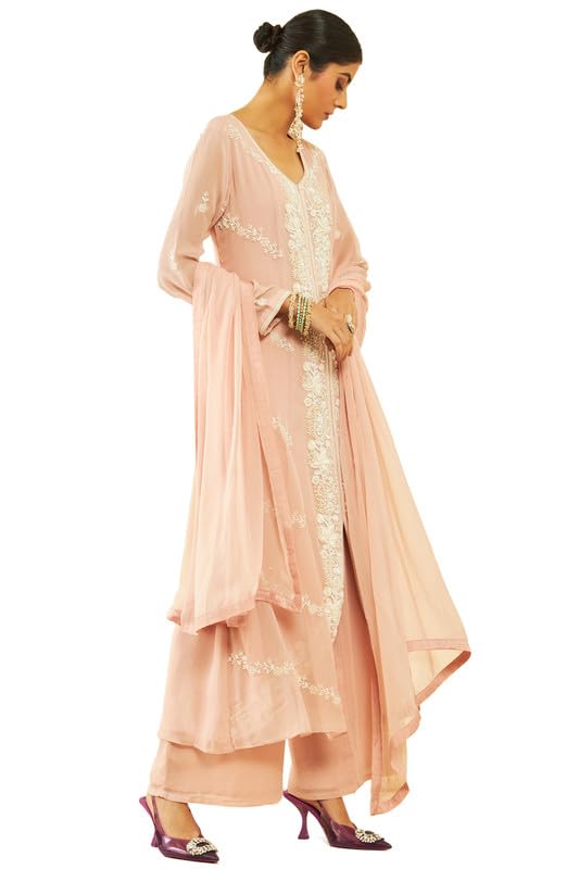 Soch Womens Blush Pink Georgette Floral and Paisley Pattern Beadwork Suit Set(OWS2CD2102A)