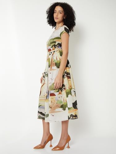 Max Kalki x Max Women Printed Midi Dress(White_XS)