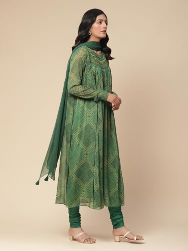 Aarke Ritu Kumar Green Yarn Dyed Kurta With Churidar And Dupatta