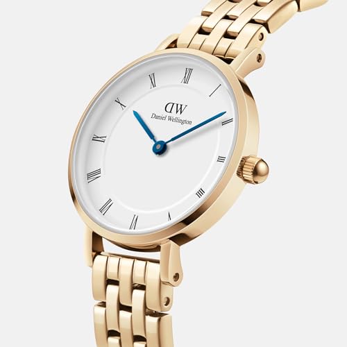Daniel Wellington Petite Analog Watch for Women with White Round Dial & Gold Stainless Steel Bracelet Band Water Resistant Women's Wrist Watches - DW00100682K
