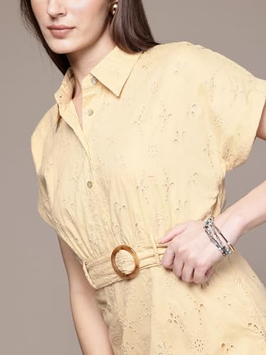 Label RITU KUMAR Ecru Fashion Flair Collar Neck Short Dress with Belt