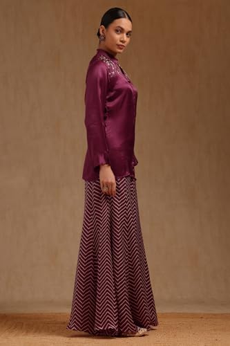 Soch Womens Wine Satin Solid Co-Ord Set With Beads
