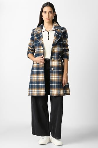 Women Navy Check Casual Jacket