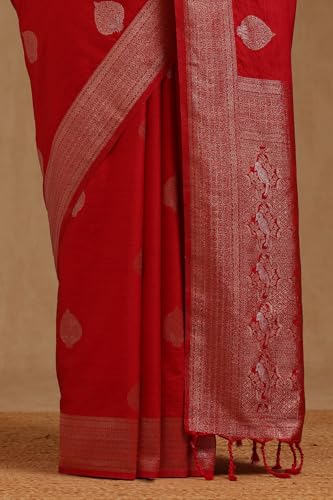 Soch Womens Red Viscose Silk Ethnic Motifs Zari Woven Saree
