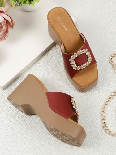 Flat n Heels Womens Maroon Pumps FnH 3121-MRN