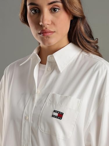 Tommy Hilfiger Cotton Spread Collar Shirt Dress Ecru