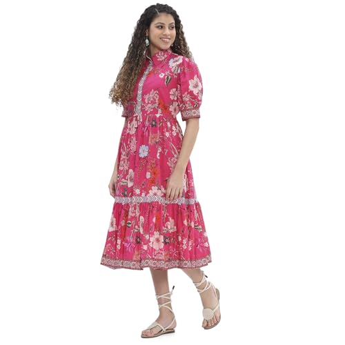 Biba Women's Cotton Tiered Floor Length Dresses (SMBLS3012SS25PNK_Pink