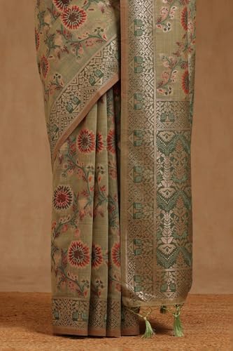Soch Womens Light Green Chanderi Floral Woven Design Saree