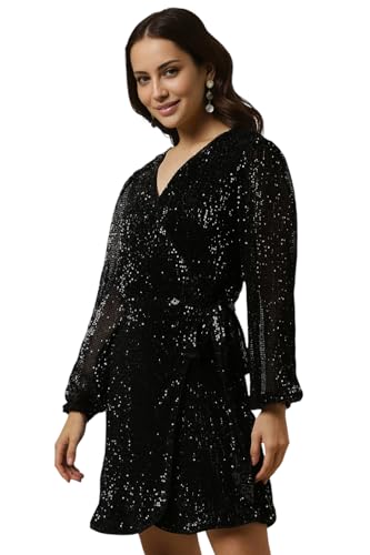 Allen Solly Women's Polyester Modern Mid-Thigh Length Dress (AHDRERGFY74096_Black