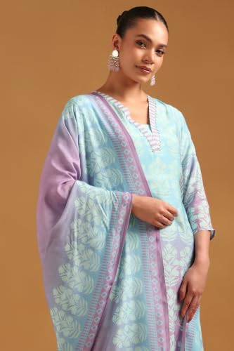 Soch Womens Blue Viscose Botanical Salwar Suit With Bead