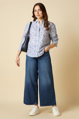 Women Light Blue Print Long Sleeves Shirt