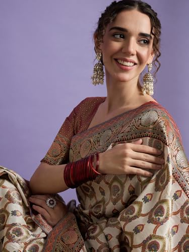 AKHILAM Women's Kanjivaram Woven Soft Silk Saree With Blouse Piece