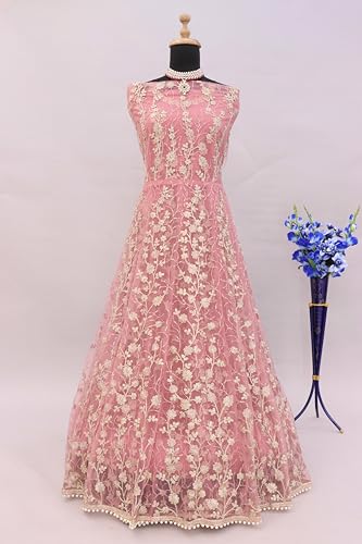 RUDRAPRAYAG Net And Santoon Embroidered Semi Stitched Anarkali Gown With DupattaFor Women