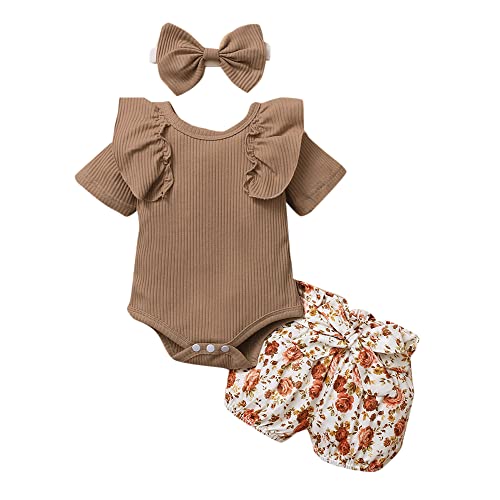 Hopscotch Baby Girls Cotton and Polyester Short set in Brown Color For Ages (0-1 Months)