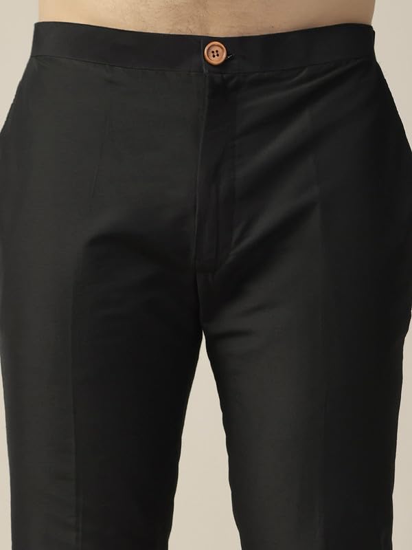 KISAH Men's Kurta Trouser Set, Black Cotton Blend, Embellished Regular Fit Mandarin Collar Full Sleeves (38)