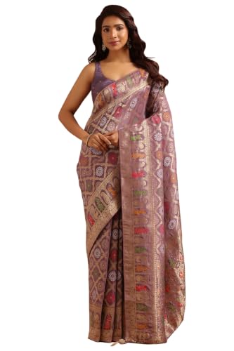 Soch Womens Lavender Silk Blend Ethnic Motifs Zari Woven Saree