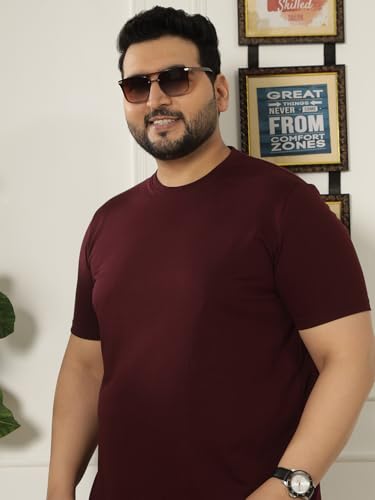 JOHN PRIDE Plus Size Men Regular Fit Solid Short Sleeves Maroon Round Neck T-Shirt (JPTSR3501U_7XL_Maroon)