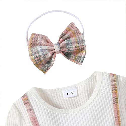 Hopscotch Girls Check Print Full-Sleeve Casual Dress with Headband In White Color for Ages 9-12 Months