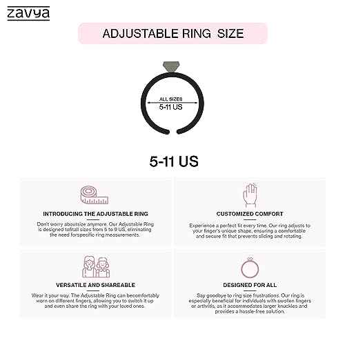 ZAVYA 925 Sterling Silver Designer Cubic Zirconia CZ Rhodium Plated Adjustable Ring | Gift for Women & Girls | With Certificate of Authenticity & 925 Hallmark