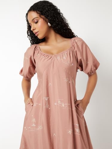Max Women's Polyester A-Line Below The Knee Dress (SD510003_Blush
