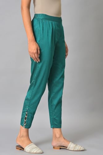 W for Woman Light Green Floral Printed Lace Rayon Straight Kurta and Slim Pant Set (ONWAS18662-120047-L)
