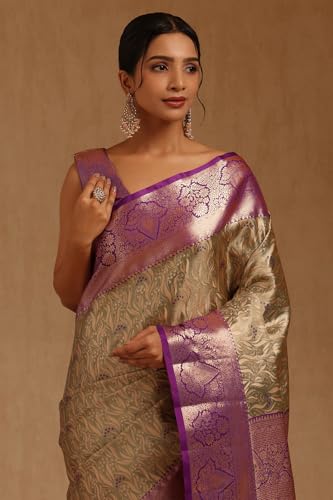 Soch Womens Green Silk Blend Botanical Zari Woven Saree
