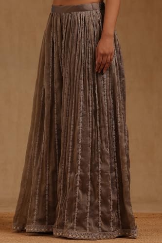 Soch Womens Grey Fendi Embroidered Suit Set With Mirror And Stone
