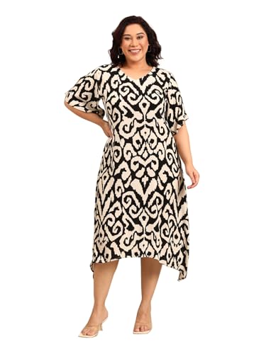 The Pink Moon Women's Maxi Plus Size Abstract Print Aline Dress - (DRS_Aline_BWCRP_White_2XL)