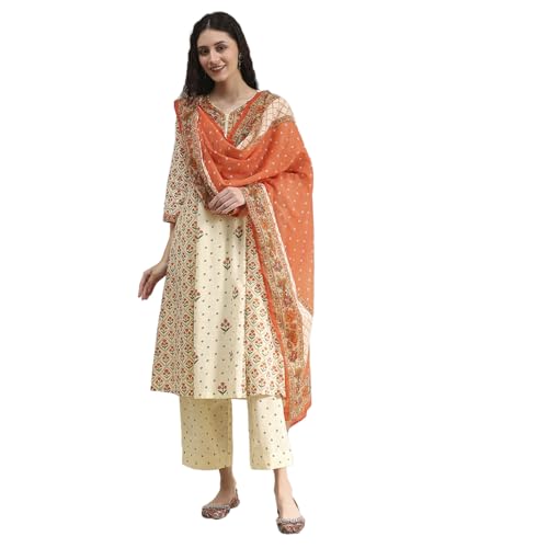 Biba Women Beige Cotton A-Line Printed Kurta Set_32