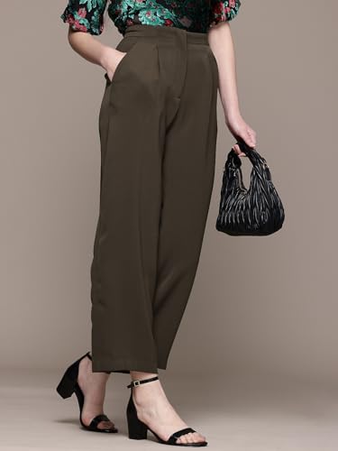 Label RITU KUMAR Solid Full Length Pant Olive
