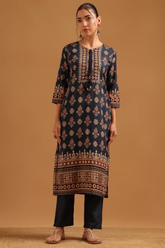 Soch Womens Blue Cotton Ethnic Motifs Printed Salwar Suit