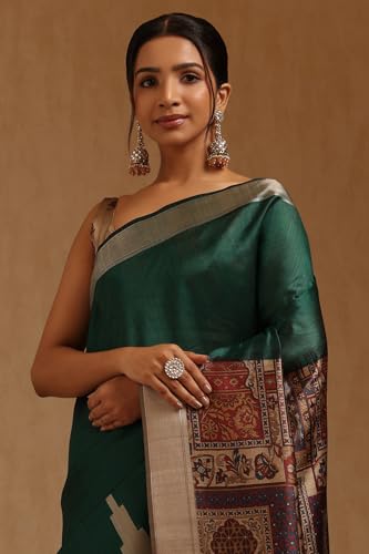 Soch Womens Green Tussar Ethnic Motifs Saree