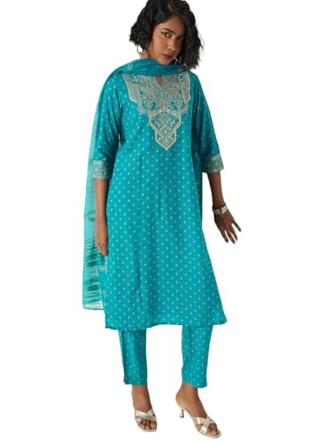 Max Women Embroidered Straight Kurta Set(Green_XL)