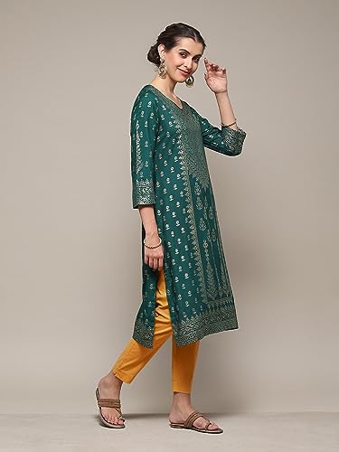 BIBA Women's Rayon Straight Tunic Shirt (Green)