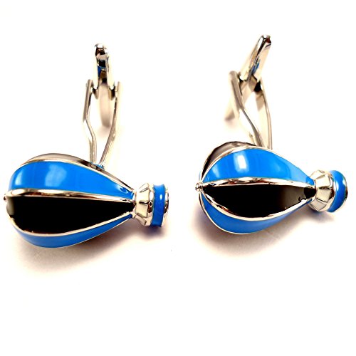 Peluche Blue, Silver Enamel Hot Air Balloon Novelty Cufflinks for Men