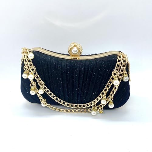 Mastyle® Pleated Clutch Handbag For Women With Double Chain Strap And Bulb Design Lock
