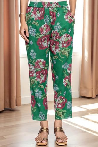 W for Woman Green Printed Chiffon Flared Kurta, Straight Pant and Dupatta Set (Size: XXL)-WS12960-125864