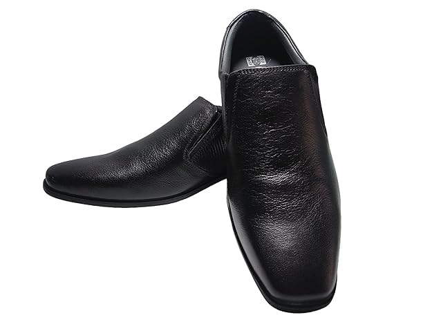 Red Chief Men's Classic Slip-on Leather Dress Shoes, Black, Formal Business Loafers with Textured Surface (UK Footwear Size System, Adult, Men, Numeric, Medium, 8)