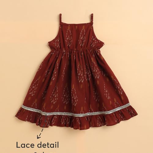 Hopscotch Girls Sleeveless Brown 2-Pc Ikat Sharara Set For Age (9-10 Years)