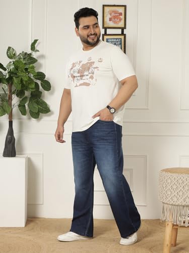JOHN PRIDE Plus Size Men Regular Fit Printed Short Sleeves Off White Round Neck Stretchable T-Shirt (JPTSR32462_8XL_Off White)