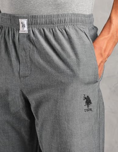 U.S. Polo ASSN. Mens Solid Cotton SS001 Sleep Sets(Grey Mel| Black L