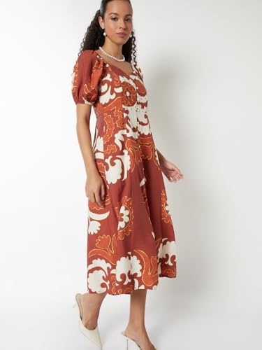 Max Women Printed Midi Dress (Red_XL)