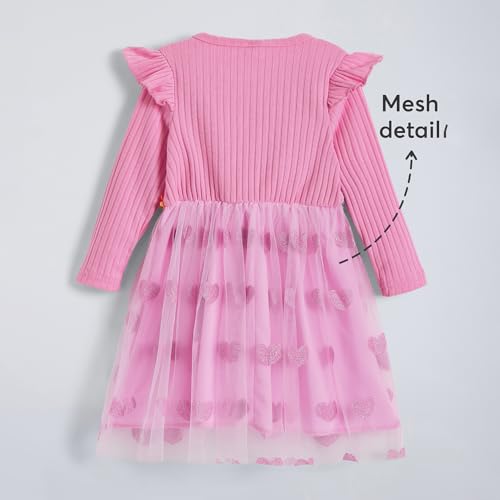 Hopscotch Girls Floral Applique Casual Dresss in Pink Color for Age (2-3 Years)