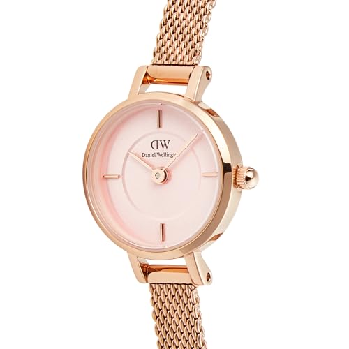 Daniel Wellington Petite Analog Watch for Women with Pink Round Dial & Rose Gold Stainless Steel Bracelet Band Water Resistant Women's Wrist Watches - DW00100743K