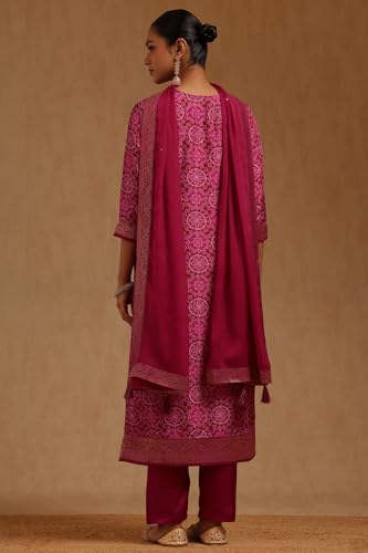 Soch Womens Magenta Dola Silk Bandhani Print Suit Set With Sequins
