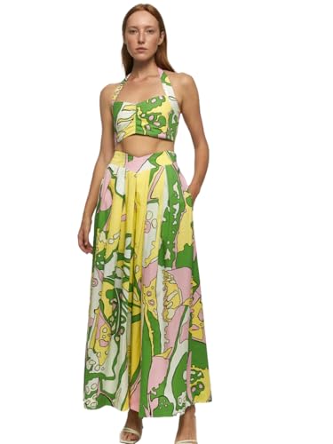 Women Western Two Piece Top and Long Skirt Abstract Print Maxi Co ord Dress Relaxed Vacation Outfit Travel and Beach Wear Stylish Latest Dress (in, Alpha, M, Regular, Multicolor)